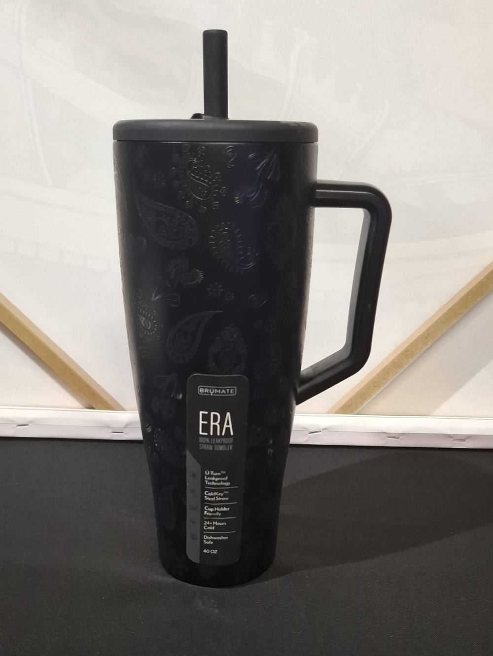BRÜMATE ERA 40oz Insulated Travel Tumbler with Handle — Black Paisley